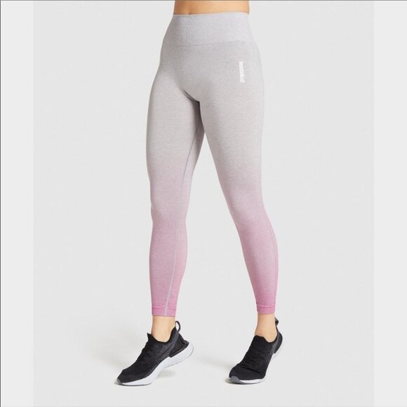 NWT GYMSHARK ADAPT  OMBRE SEAMLESS LEGGINGS in PINK/GREY MARL size small - Picture 1 of 16